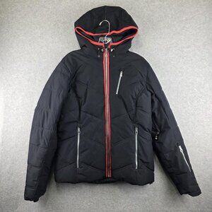 Spyder Jacket Womens 12 Black Puffer Hooded Insulated Quilted Gore Windstopper